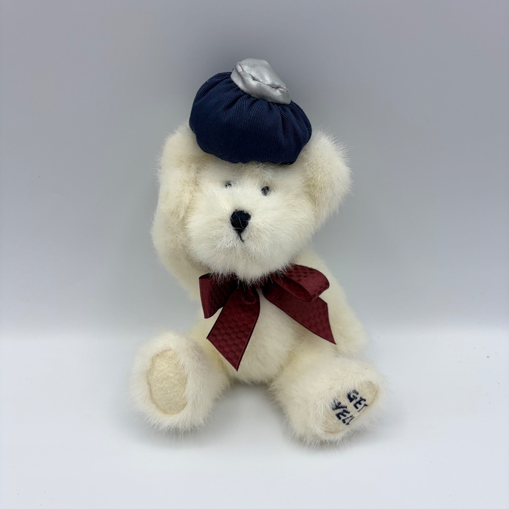 Boyds Bears Cream Plush Teddy Bear Get Well Ice Pack Burgundy Bow 9in Jointed 03